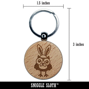 Easter Owl with Bunny Ears Engraved Wood Round Keychain Tag Charm