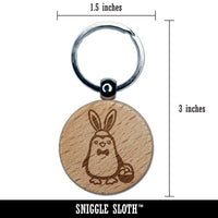 Easter Penguin with Bunny Ears and Basket Engraved Wood Round Keychain Tag Charm