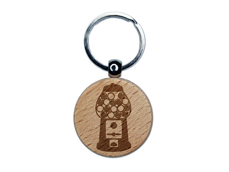 Gumball Machine Engraved Wood Round Keychain Tag Charm