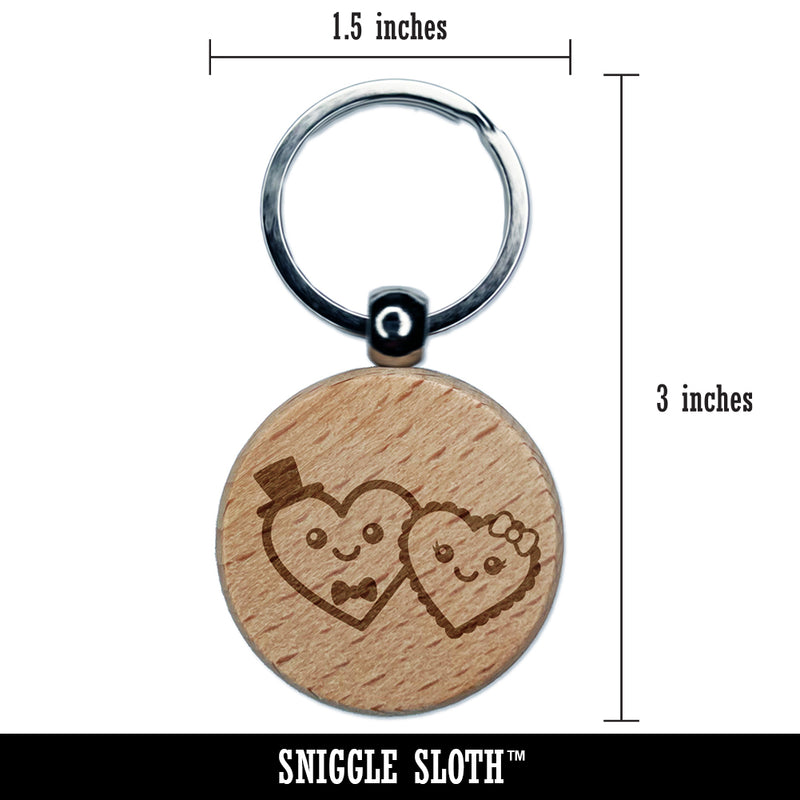 Heart Couple Love Anniversary Valentine's Day Engraved Wood Round Keychain Tag Charm