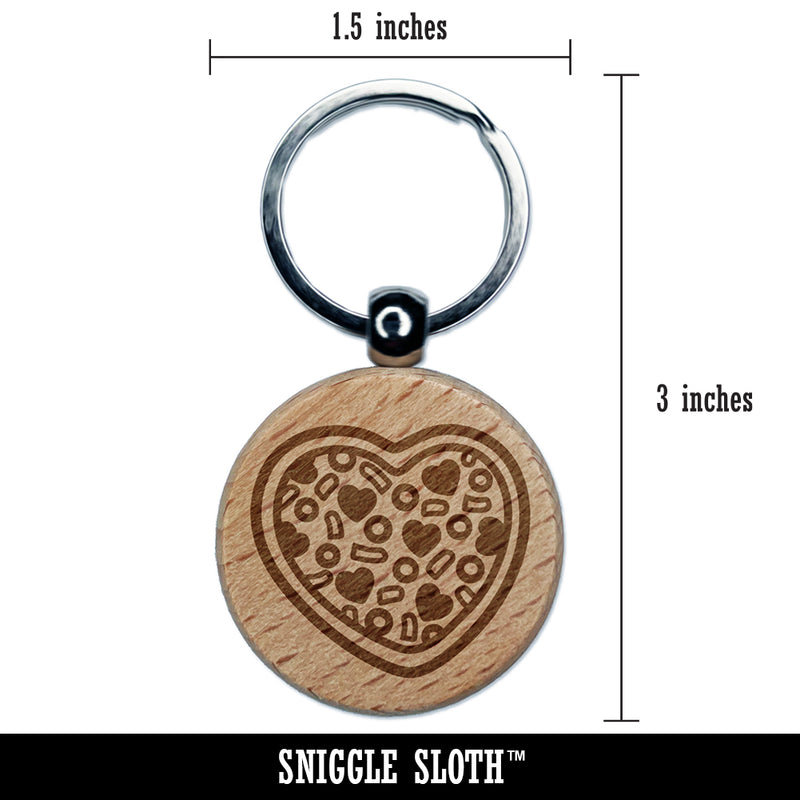 Heart Pizza Love Engraved Wood Round Keychain Tag Charm