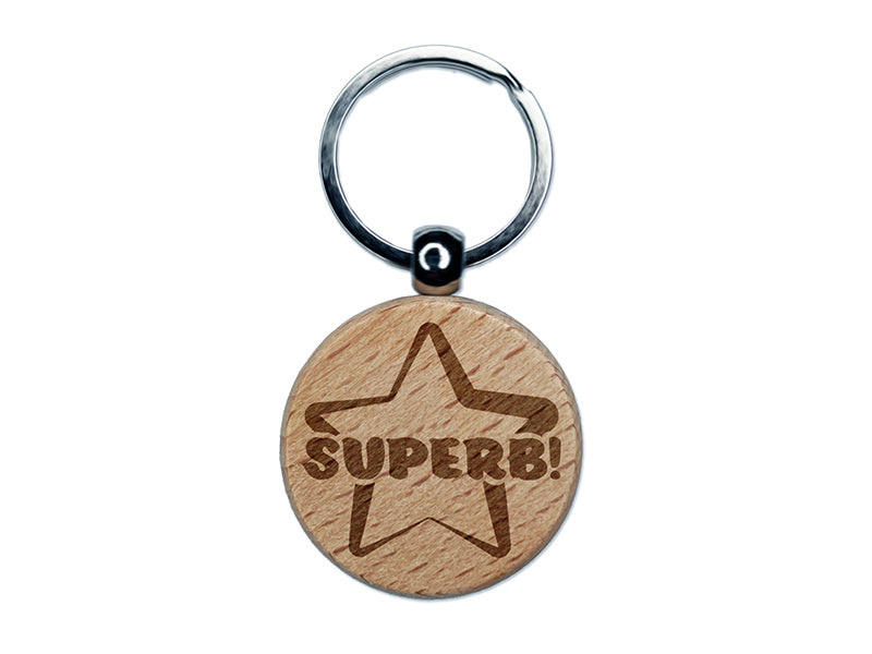 Superb Star Teacher School Motivation Engraved Wood Round Keychain Tag Charm