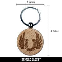 Angel Wings on Horseshoe Loss of Pet Horse Engraved Wood Round Keychain Tag Charm