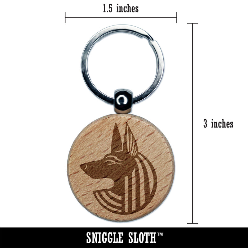 Anubis Head Egyptian God of Death Engraved Wood Round Keychain Tag Charm