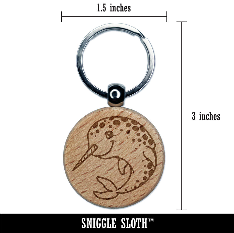 Cheery Spotted Narwhal Engraved Wood Round Keychain Tag Charm