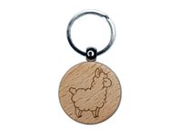 Chibi Little Llama Engraved Wood Round Keychain Tag Charm