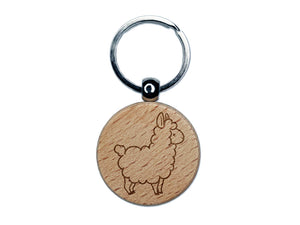 Chibi Little Llama Engraved Wood Round Keychain Tag Charm