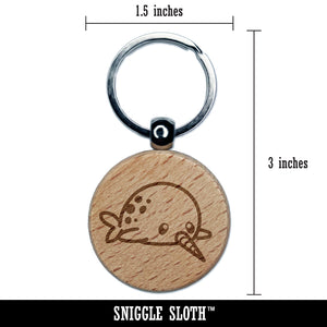 Chibi Narwhal Plopped on Belly Engraved Wood Round Keychain Tag Charm