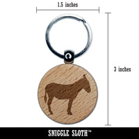 Donkey Silhouette Solid Engraved Wood Round Keychain Tag Charm