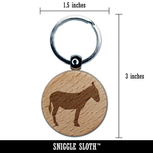 Donkey Silhouette Solid Engraved Wood Round Keychain Tag Charm