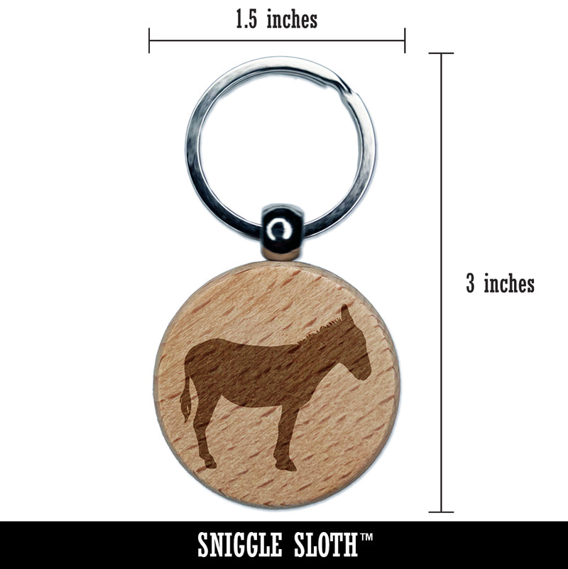 Donkey Silhouette Solid Engraved Wood Round Keychain Tag Charm