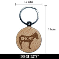 Donkey Smart Ass Silhouette Solid Engraved Wood Round Keychain Tag Charm