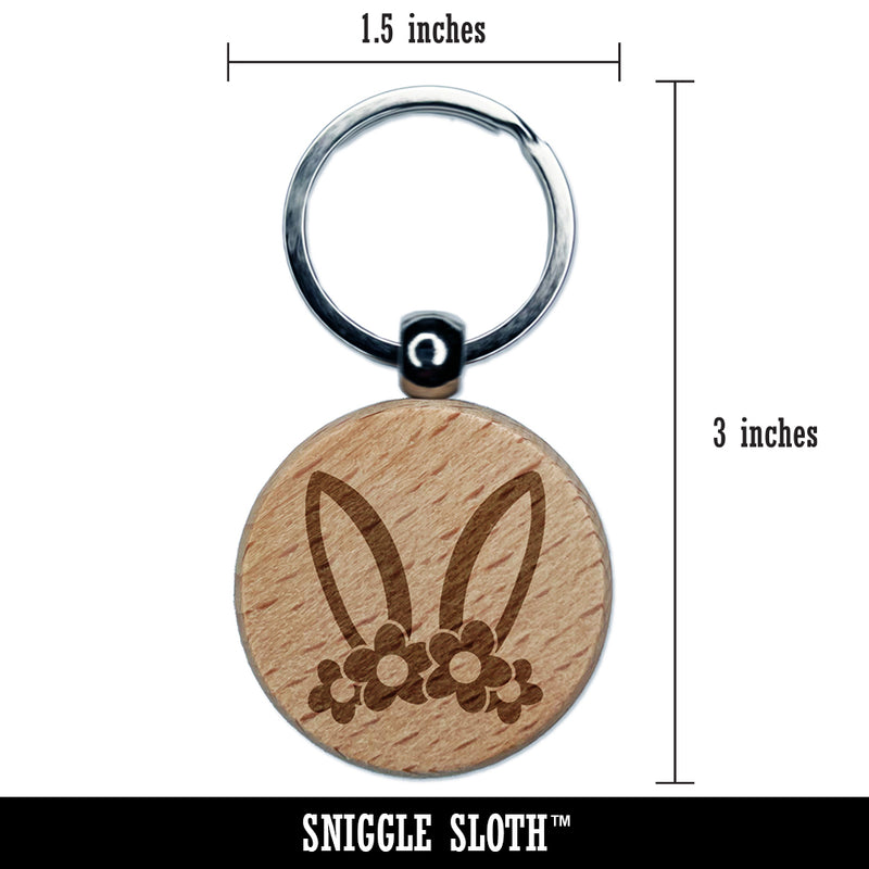 Easter Bunny Ears with Flower Crown Engraved Wood Round Keychain Tag Charm