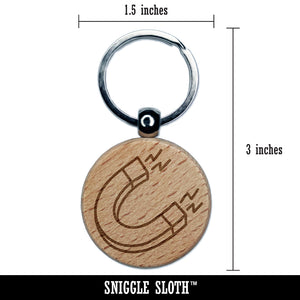 Horseshoe Magnet Magnetic Symbol Engraved Wood Round Keychain Tag Charm