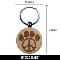 Paw Print Dog Cat Peace Sign Engraved Wood Round Keychain Tag Charm