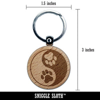 Paw Prints Yin Yang Cat Dog Engraved Wood Round Keychain Tag Charm