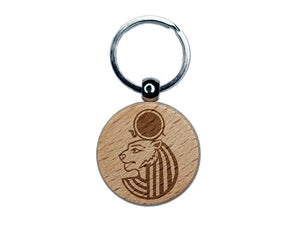 Sekhmet Head Egyptian Goddess of War Engraved Wood Round Keychain Tag Charm