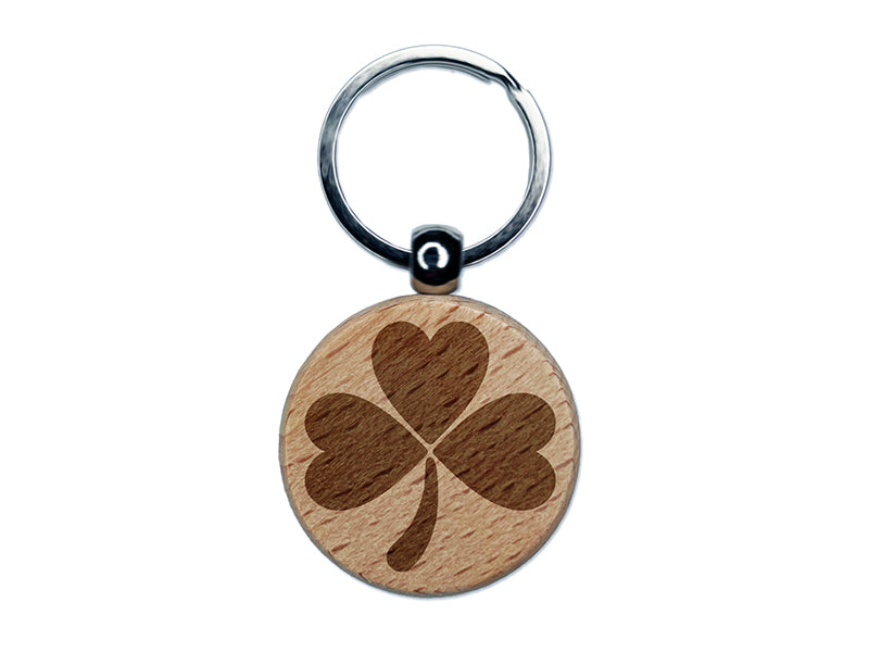 Three Leaf Clover Shamrock Engraved Wood Round Keychain Tag Charm