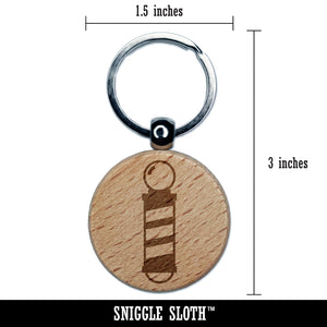 Barber Pole Icon Engraved Wood Round Keychain Tag Charm