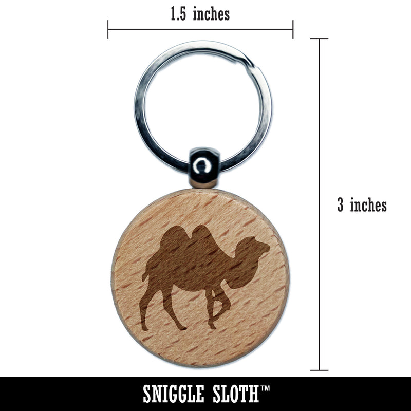 Camel Dromedary Silhouette Engraved Wood Round Keychain Tag Charm