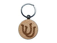 Double Horseshoe Lucky Engraved Wood Round Keychain Tag Charm