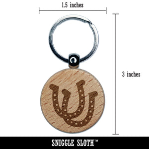 Double Horseshoe Lucky Engraved Wood Round Keychain Tag Charm