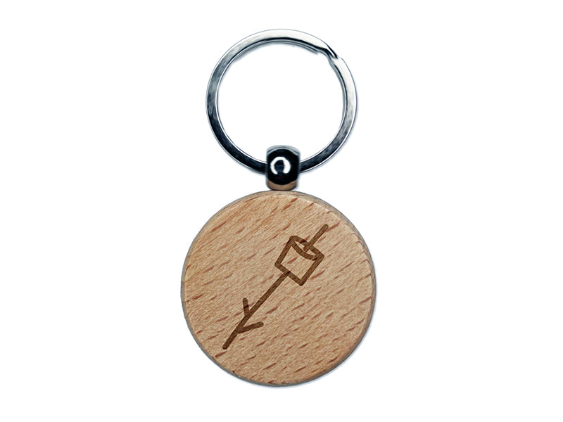 Marshmallow on a Stick S'mores Camping Doodle Engraved Wood Round Keychain Tag Charm