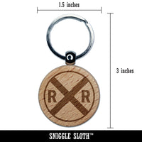 Railroad Crossing Train Engraved Wood Round Keychain Tag Charm