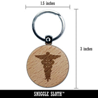 Staff of Hermes Silhouette Caduceus Medical Symbol Engraved Wood Round Keychain Tag Charm