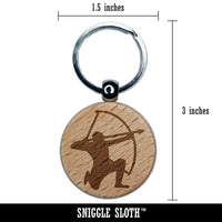 Archer Kneeling with Bow Drawn Archery Engraved Wood Round Keychain Tag Charm