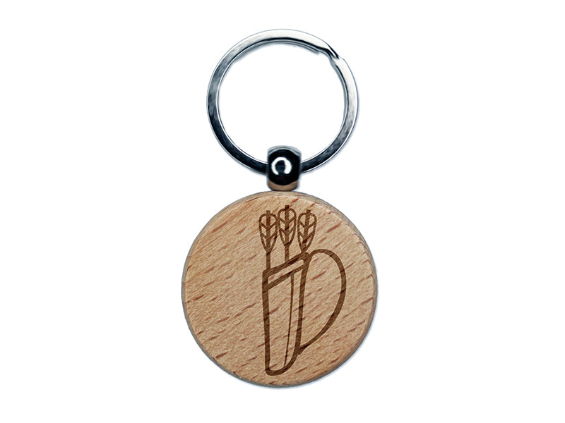 Archer Quiver with Arrows Archery Engraved Wood Round Keychain Tag Charm