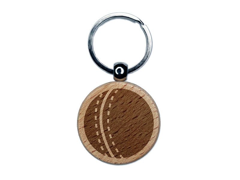 Cricket Sport Ball Engraved Wood Round Keychain Tag Charm