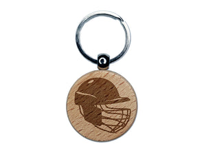 Cricket Sport Helmet Engraved Wood Round Keychain Tag Charm