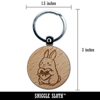 Cute Bunny Rabbit with Valentine's Day Heart Engraved Wood Round Keychain Tag Charm