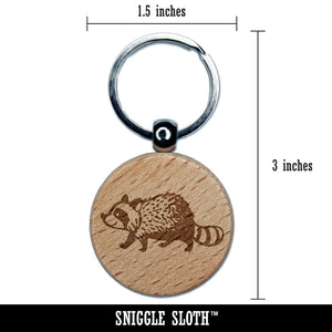 Cute Raccoon Walking Engraved Wood Round Keychain Tag Charm
