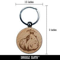 Cute Silkie Guinea Pig with Bow Engraved Wood Round Keychain Tag Charm