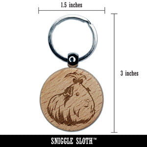 Cute Silkie Guinea Pig with Bow Engraved Wood Round Keychain Tag Charm