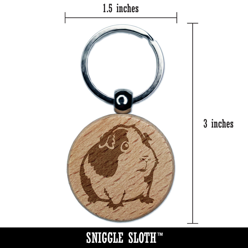 Cute Spotted Guinea Pig Engraved Wood Round Keychain Tag Charm