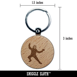 Fencer Holding Fencing Swords Engraved Wood Round Keychain Tag Charm