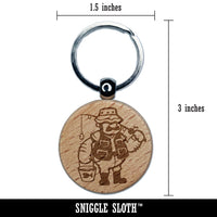 Fisherman Dad with Fishing Rod Engraved Wood Round Keychain Tag Charm