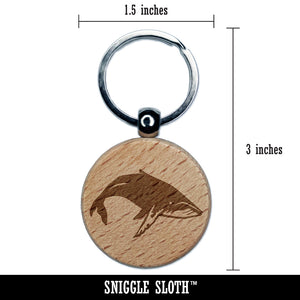 Happy Humpback Whale Engraved Wood Round Keychain Tag Charm