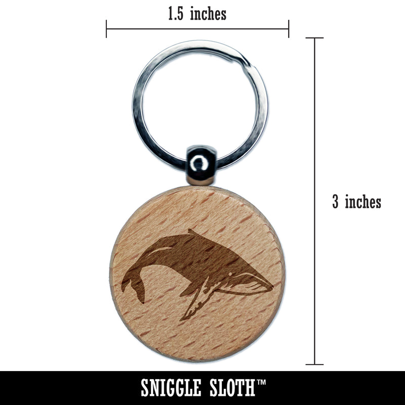 Happy Humpback Whale Engraved Wood Round Keychain Tag Charm