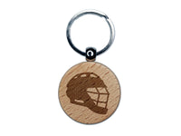 Lacrosse Helmet Engraved Wood Round Keychain Tag Charm