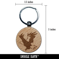 Patriotic American Bald Eagle Flying Engraved Wood Round Keychain Tag Charm
