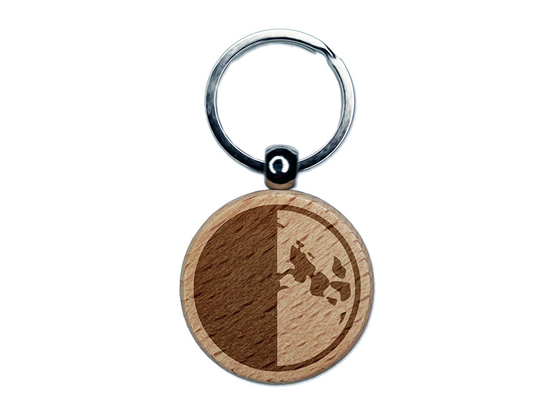 Quarter Moon Phase Engraved Wood Round Keychain Tag Charm