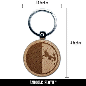 Quarter Moon Phase Engraved Wood Round Keychain Tag Charm