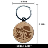 Raccoon with English Derby Bowler Hat Engraved Wood Round Keychain Tag Charm