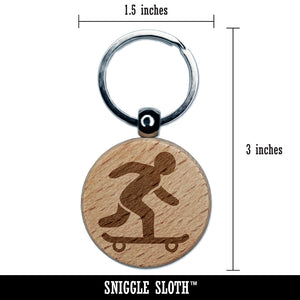 Skateboarding Man on Skateboard Engraved Wood Round Keychain Tag Charm