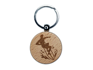 Surfer Surfing Man Silhouette Engraved Wood Round Keychain Tag Charm