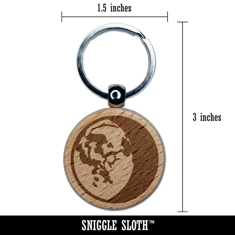 Waning Gibbous Moon Phase Engraved Wood Round Keychain Tag Charm